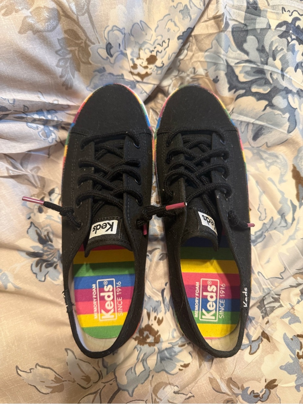 Girls Size 3M Keds Champion Canvas Sneakers in Black with Rainbow Accents